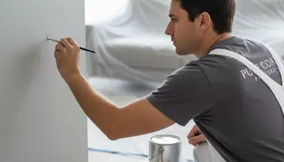 Professional painter performing paint touch-ups in Royal Oak, MI for a home exterior