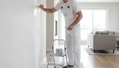 Painter applying paint touch-up to home exterior in Royal Oak, MI